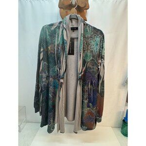 Womans Open Front Flowy Topper New  Large  Blue & gray by B.L.E.U